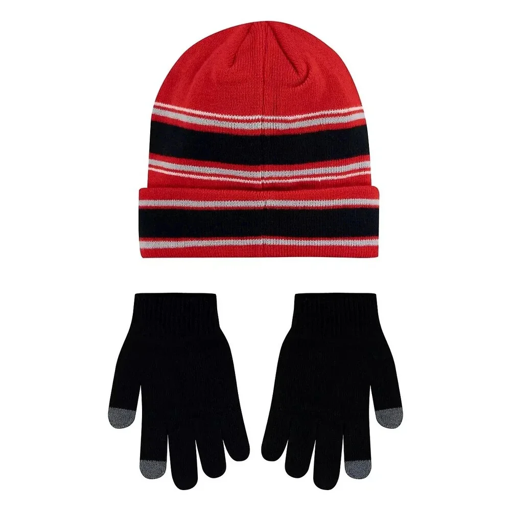 Nike Kids Boys Red Multi‎ Stripe Beanie Hat and Gloves Set - (9A3047-U10) - NWT